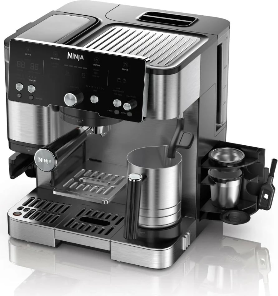 Aparat espresso Ninja ES501EU, 2 L, Kafe kokrra, Mulli i integruar, 1650 W, Ngjyrë zezë, Inoks