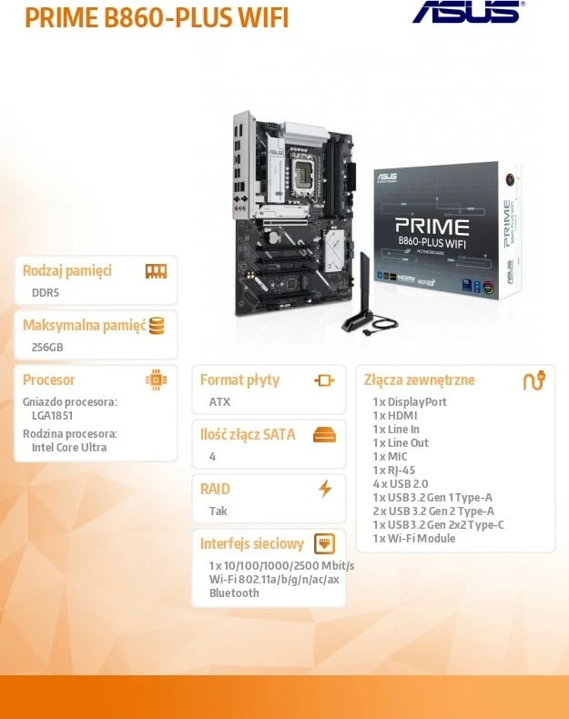 Pllakë amë Asus PRIME B860-PLUS WIFI, LGA1851, DDR5, WiFi