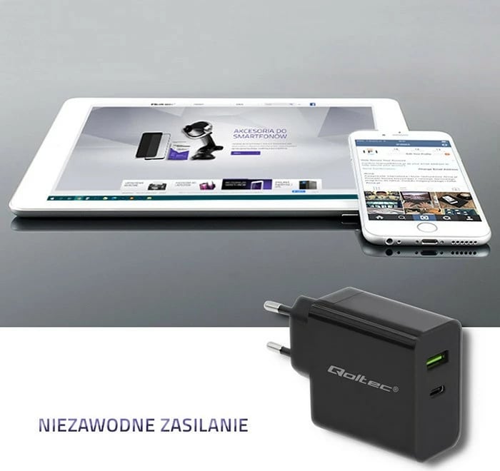 Karikues rrjeti Qoltec 51717, 45W, USB Type-C PD & USB, i zi