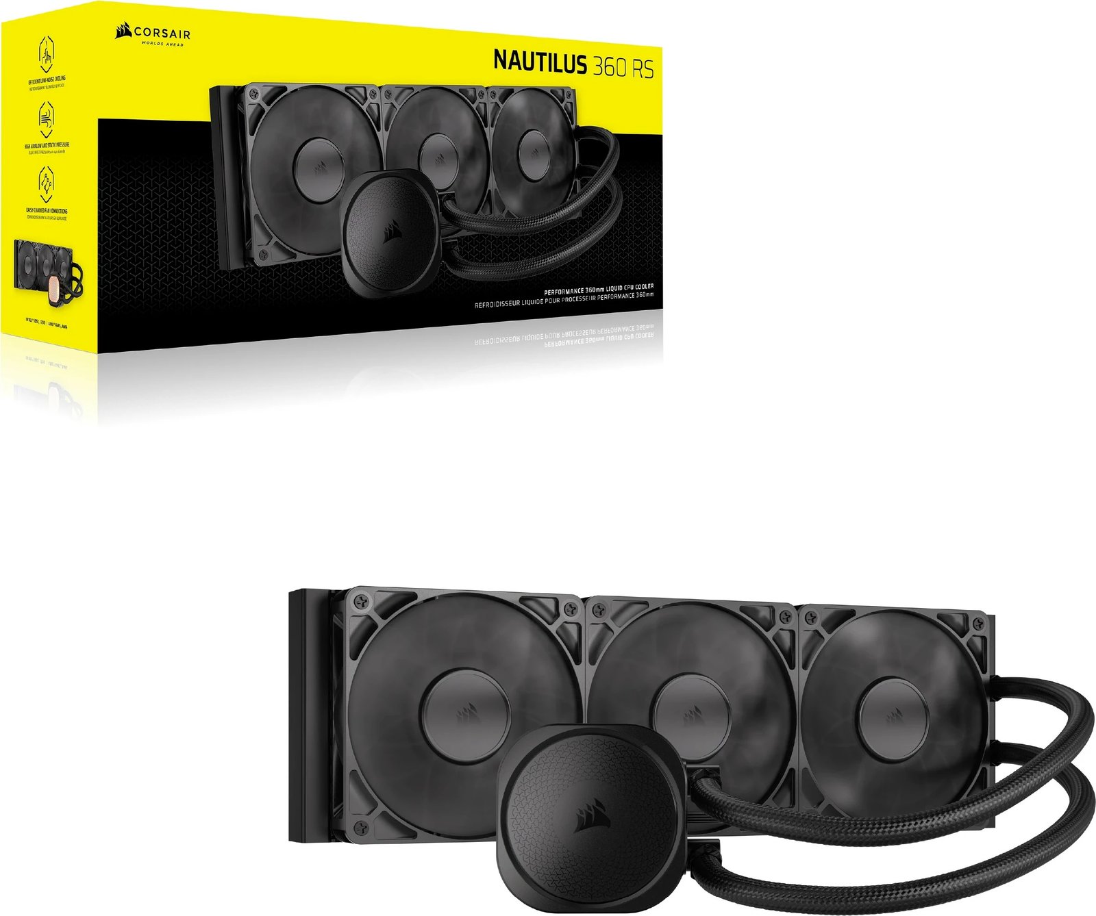 Ftohës uji Corsair NAUTILUS 360 RS, 360mm, 3 ventilatorë, i zi