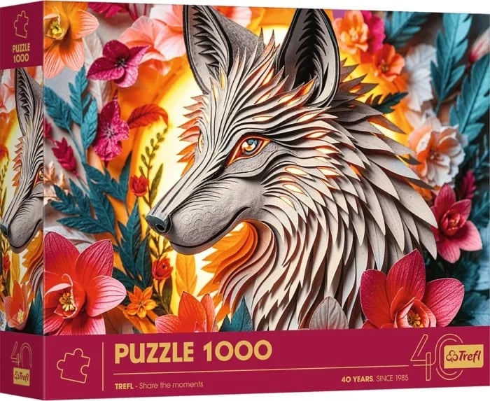 Puzzle Trefl 1000 pjesë, 40 vjetori, Paper Art Wolf, shumëngjyrëshe