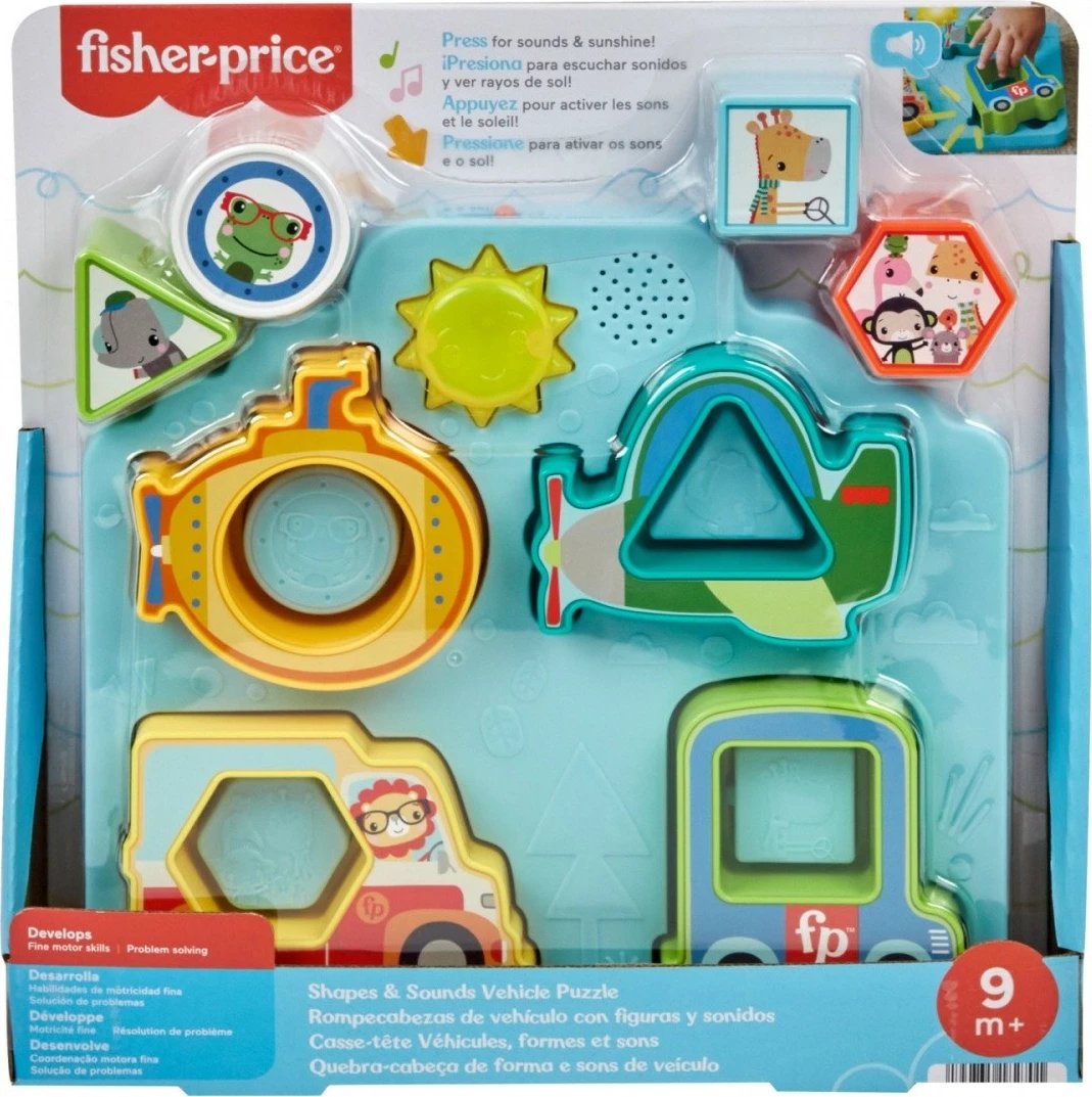 Puzzle set Fisher Price HRP31 Vehicles and Shapes, me drita dhe tinguj, multicolor