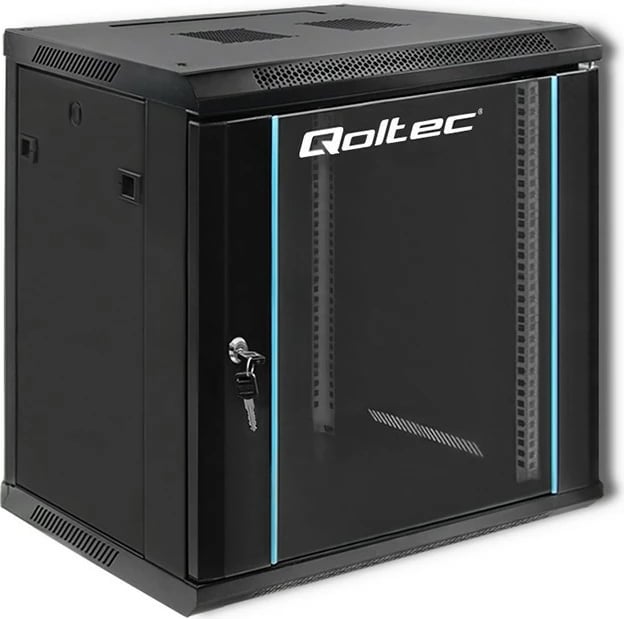 Kasë RACK Qoltec 19-inç, 12U, 600x635x450 mm, e zezë, montim në mur
