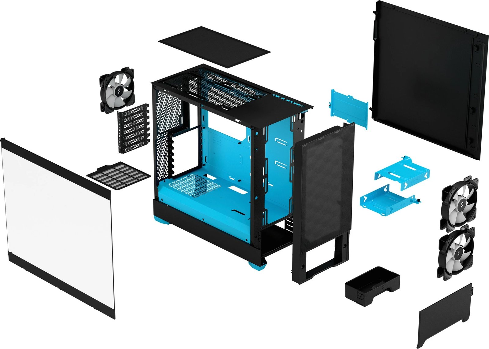Kasë Fractal Design Pop Air RGB Cyan Core TG Clear Tint, Tower, RGB, xham i temperuar, e zezë/cyan
