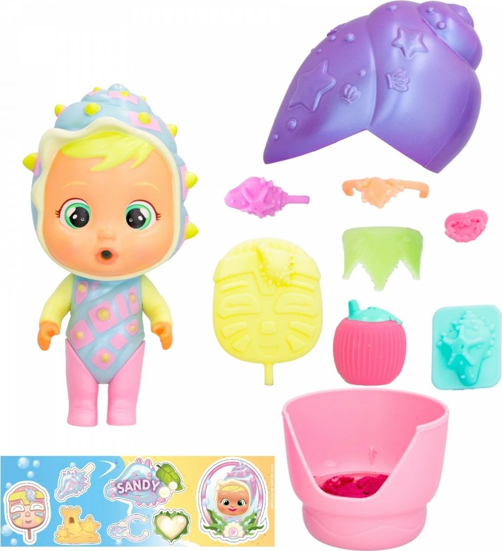 Kukull Cry Babies Magic Tears Shiny Shells Sandy, Tm Toys, IMC910317, me aksesorë, për vajza