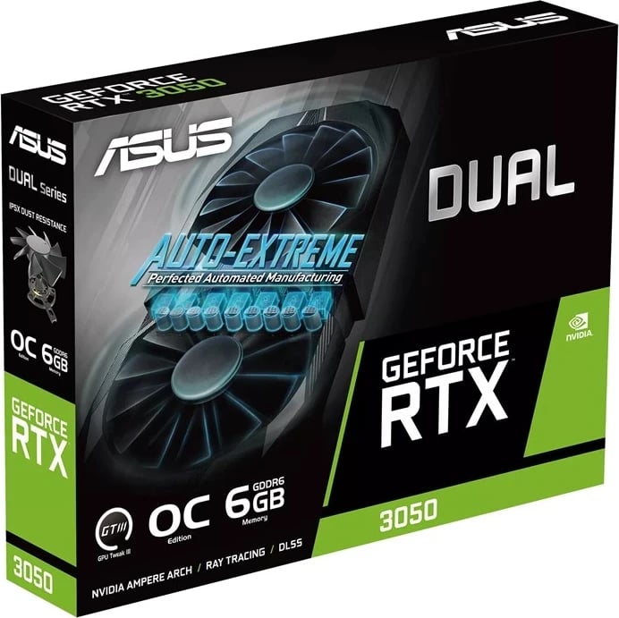 Kartë Grafike ASUS Dual -RTX3050-O6G, NVIDIA GeForce RTX 3050, 6 GB GDDR6