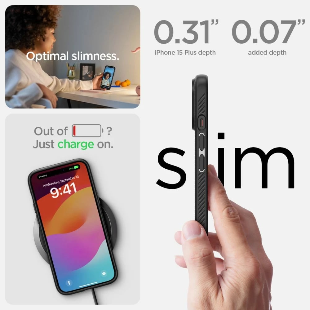 Mbështjellës Spigen Liquid Air për iPhone 15 Plus, Matte Black