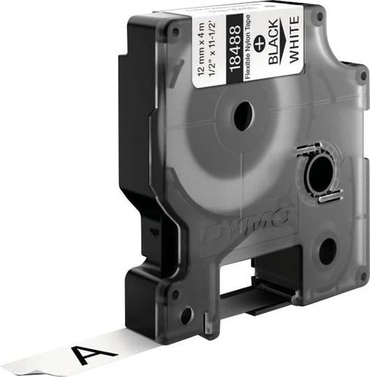 Shirit etiketimi fleksibël najloni, Dymo, 18488 S0718100 Flexibles Nylonband, 12 mm x 3.5 m, bardhë me shkrim të zi