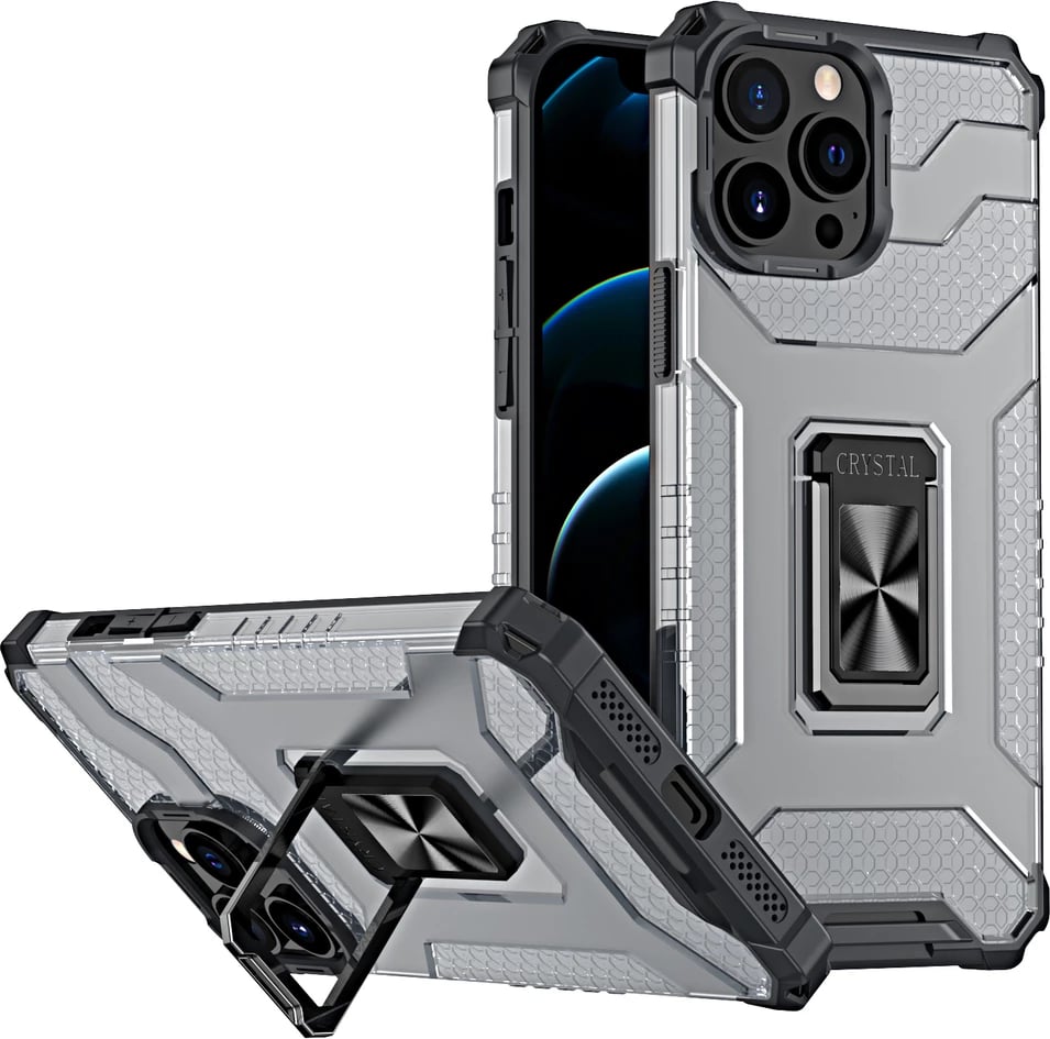 Mbështjellës Hurtel Crystal Ring Case me kickstand për iPhone 13 Pro, e zezë