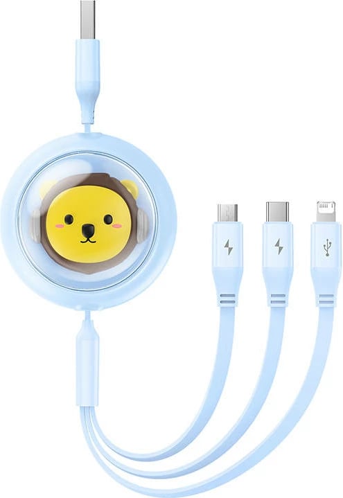 Kabllo karikimi 3-në-1 Baseus, USB në USB-C, micro USB, Lightning, 1.1m, kaltër