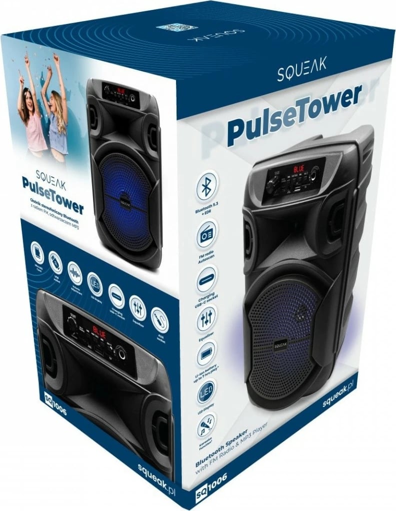 Altoparlant Bluetooth Squeak PulseTower SQ1006, 30W, Karaoke, i zi