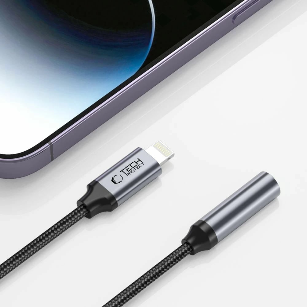 Adapter audio Tech-Protect UltraBoost, Lightning në 3.5mm, i zi
