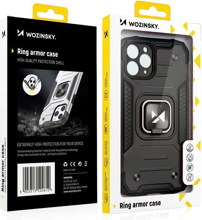 Mbështjellës Wozinsky Ring Armor me këmbëz dhe ring holder për iPhone 13 Pro Max, argjendtë