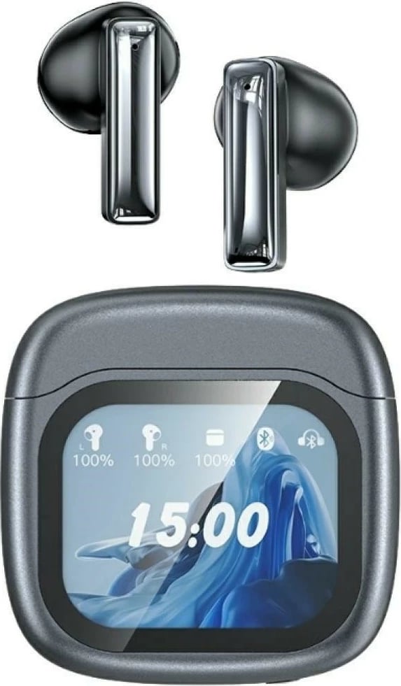 Kufje Bluetooth TWS AWEI TP100, Bluetooth 5.4, ENC, etui me ekran LCD, 20 orë, e zezë