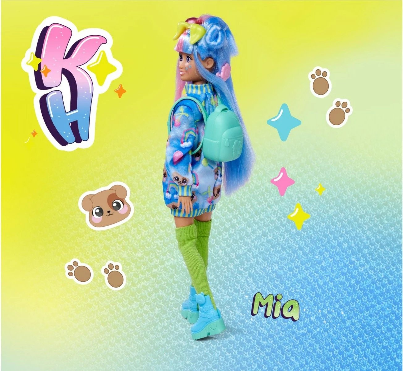 Kukull lodër Simba Kawaii Hi Mia me qenush Choco, 26 cm, me 10+ aksesorë, shumëngjyrëshe