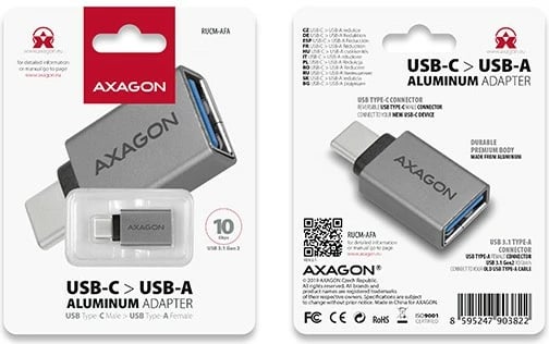 Adapter USB-C në USB-A AXAGON RUCM-AFA, alumini, Gri