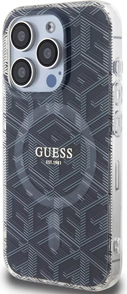 Mbështjellës Guess IML GCube MagSafe për iPhone 15 Pro Max, i zi