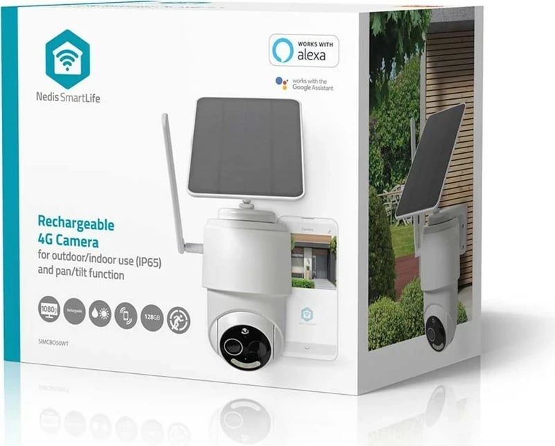 Kamerë sigurie IP dome nedis SIMCBO50WT, 2MP, 4G, Wireless, me panel diellor, E bardhë