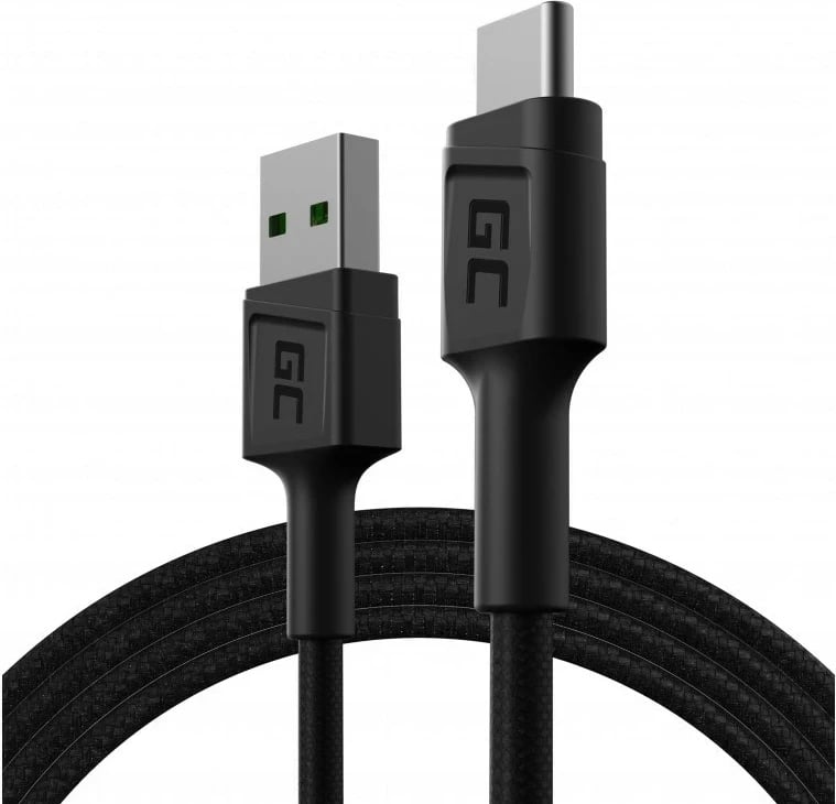Kabllo USB Green Cell KABGC22, 1.2 m, USB A në USB C, E zezë