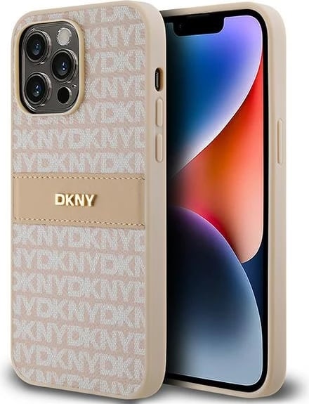 Mbështjellës DKNY Mono Stripe & Metal Logo për iPhone 14 Pro, rozë
