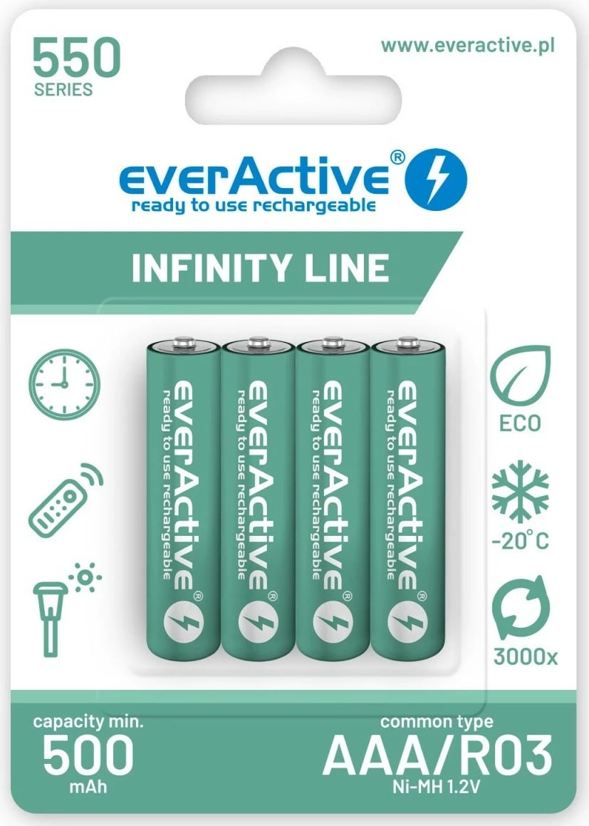 Bateri të rikarikueshme everActive EVHRL03-550, AAA, 550 mAh, 4 copë