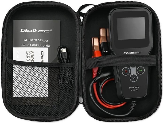 Analizues baterie Qoltec 52489, digjital, 3-në-1, LCD, 6V/12V/24V