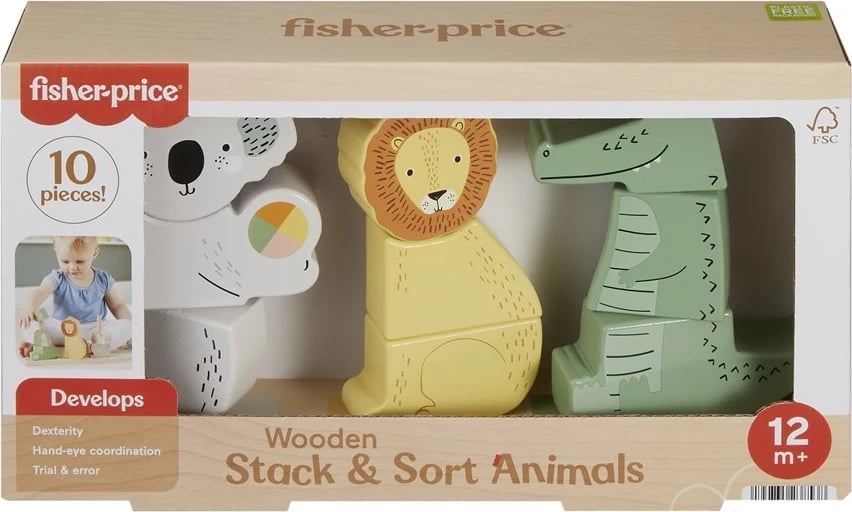 Set lodrash druri Fisher-Price Stack & Sort Animals, 10 pjesë, për fëmijë, shumëngjyrëshe