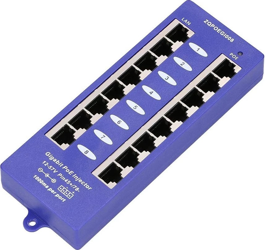 PoE Injector Extralink 8 Porta, Gigabit, Mode B, Blu