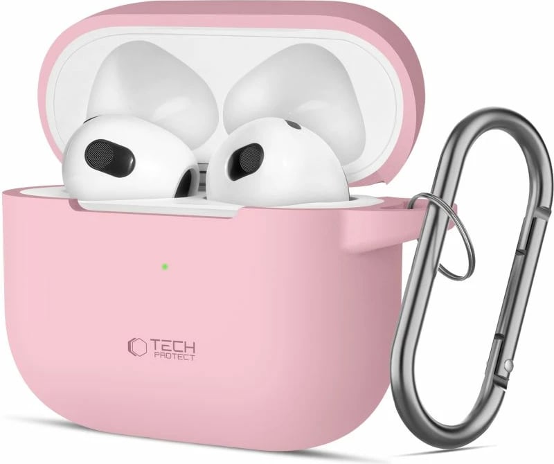 Mbështjellës Tech-Protect për AirPods 3, silikon, me karabiner, rozë