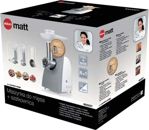 Makineri bluarëse mishi dhe prerëse perimesh Eldom M200ZT, 400W, gri/bardhë, set aksesorësh