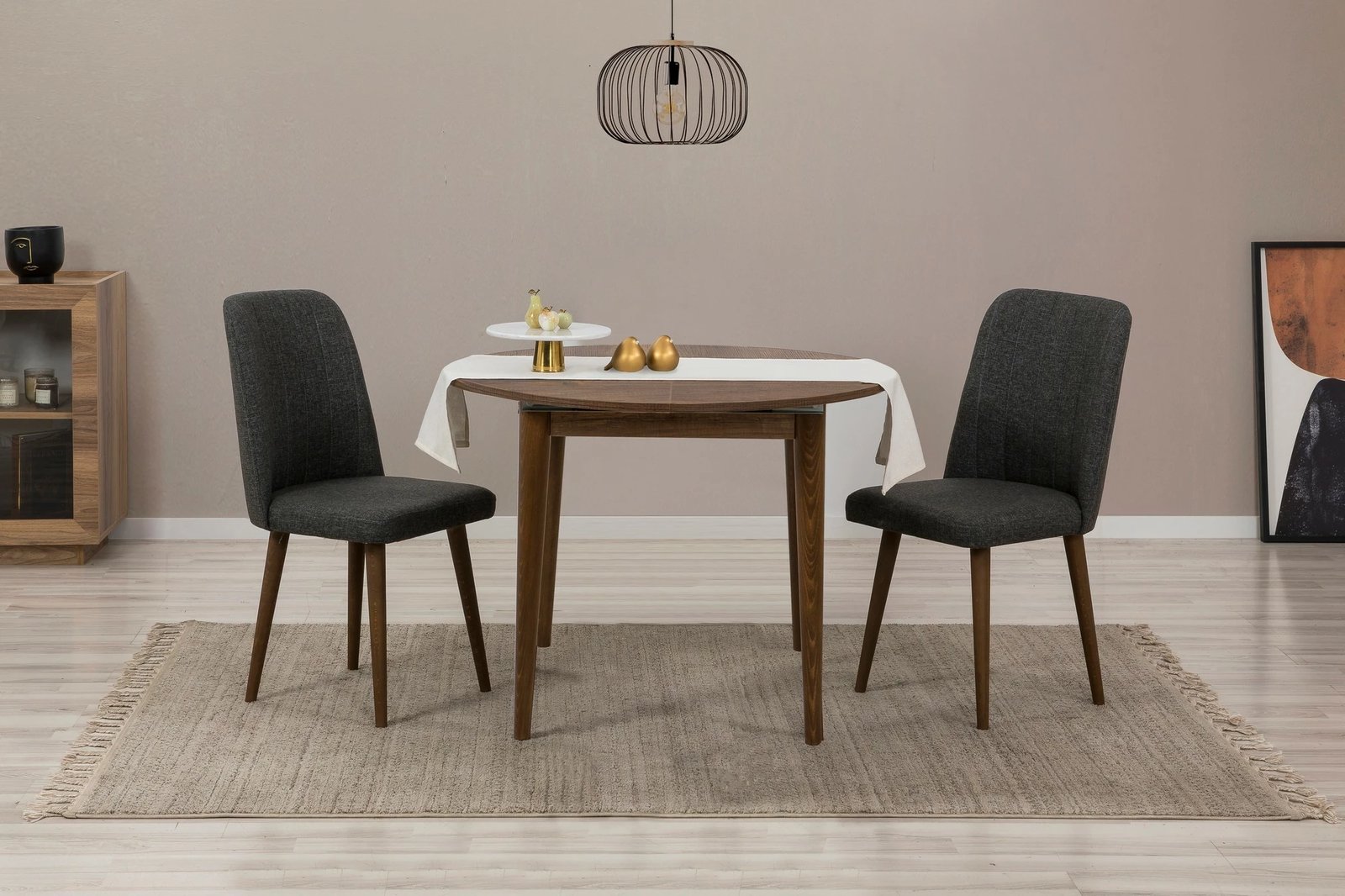 Set tavoline me karrige (3 copë), zgjatues, Skye Decor Vina 1053, ngjyrë arre, antracit