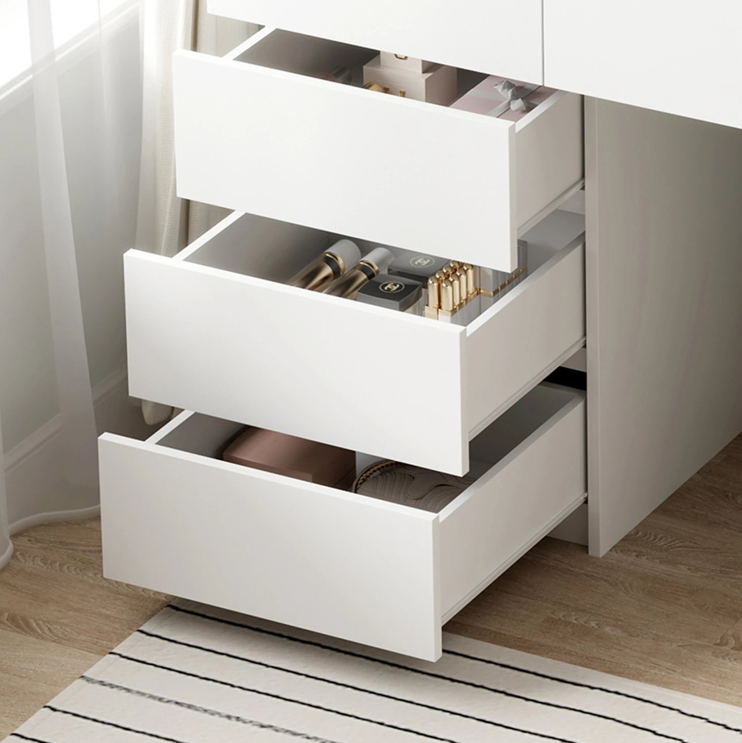 Tavolinë grimi me LED dhe sirtarë BEYON FH2500.03 melaminë, e bardhë, 80x40x140H cm Tavolinë grimi me LED dhe sirtarë BEYON FH2500.03 melaminë, e bardhë, 80x40x140H cm