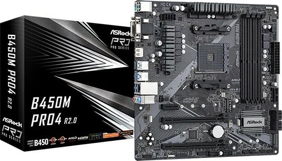 Pllakë amë ASRock B450M Pro4 R2.0, Socket AM4, uATX, 4 DDR4, e zezë