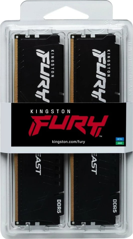 RAM Memorje Kingston Fury Beast DDR5, 32GB (2x16GB), 6400MHz, CL32, e zezë