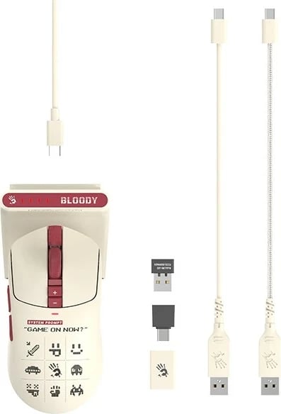 Maus A4-Tech Bloody R72 ULTRA DUO Pixels Red, wireless, RGB, i bardhë