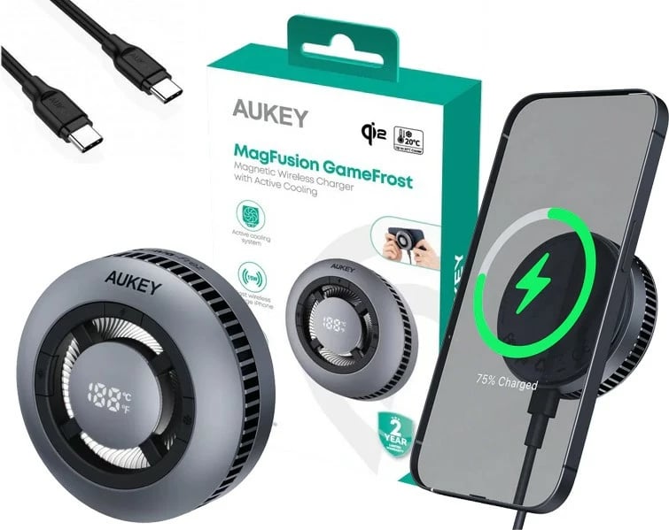 Karikues wireless AUKEY LC-G10 MagFusion GameFrost Qi2, 15W, USB-C, Gri