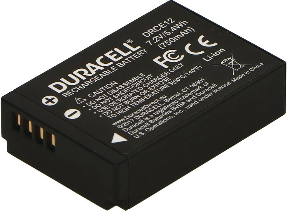 Bateri për kamera Duracell, zëvendëson Canon LP-E12, 750 mAh, E zezë