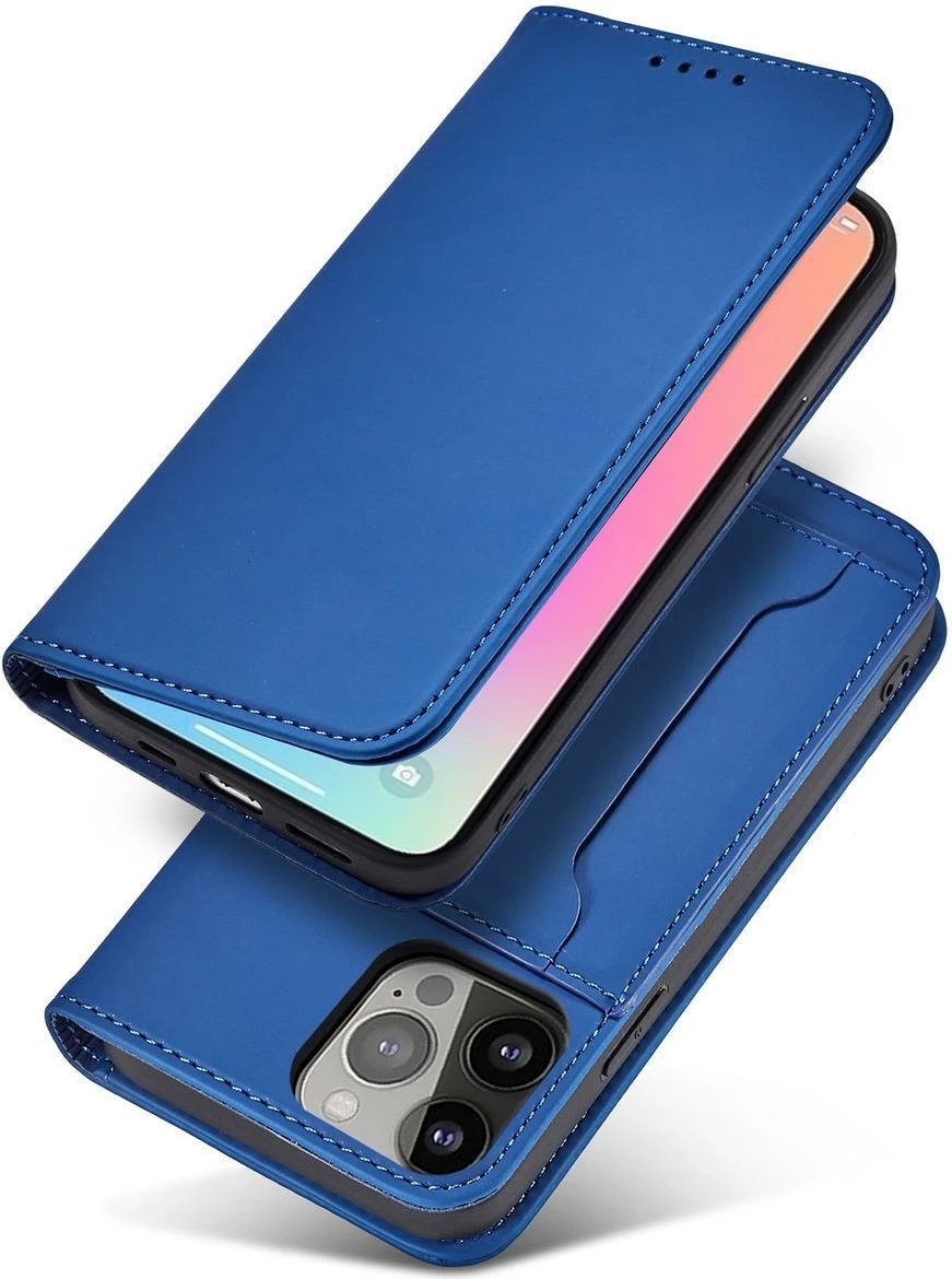 Mbështjellës magnetik për kartela Hurtel për Samsung Galaxy S22 Ultra, me kapak, portofol, mbajtës, Kaltër