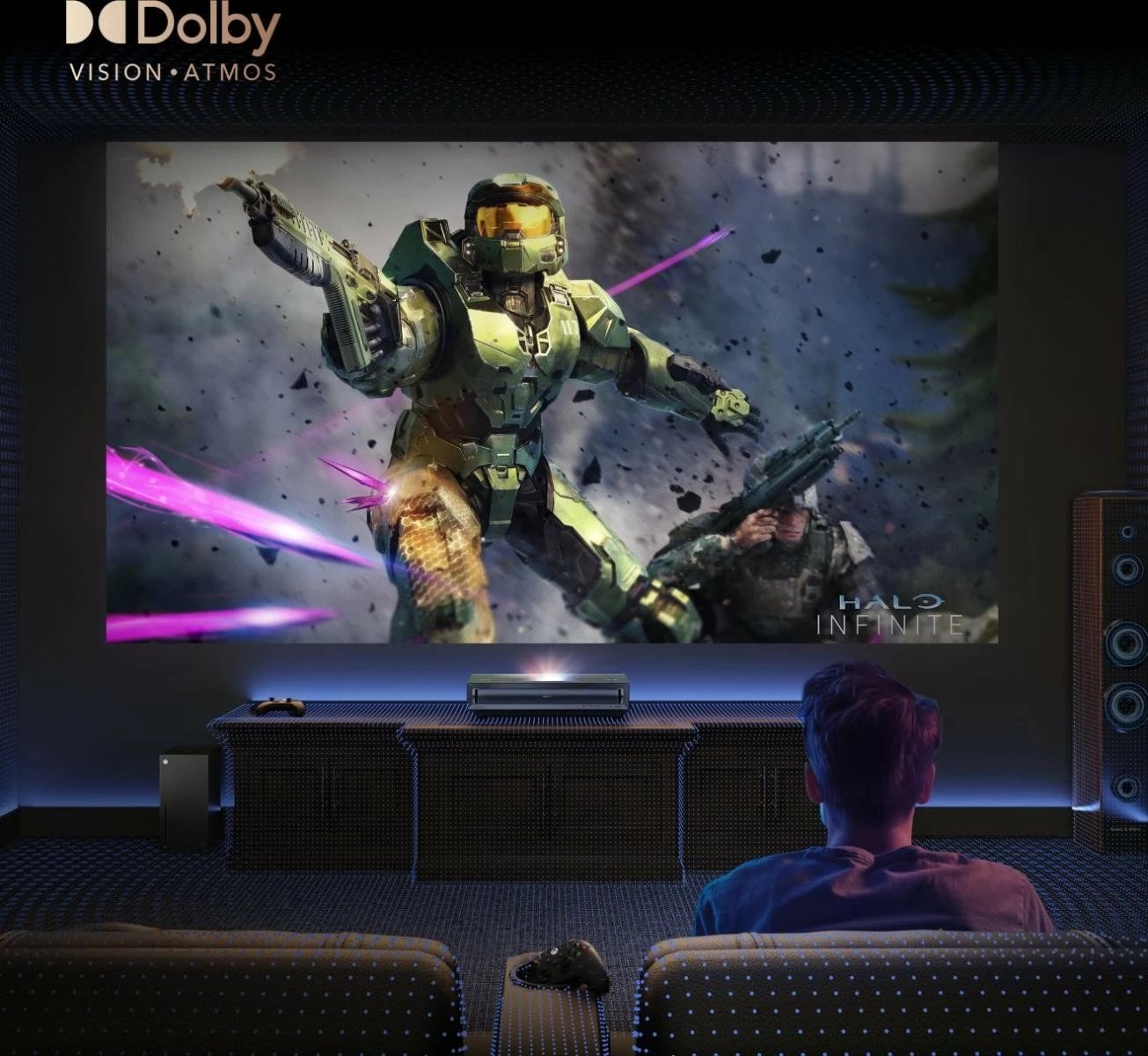 Projektor smart me lazer 4K, Hisense PX3, UST 80–150", 2800 ANSI lm, Dolby Vision/Atmos, Wi‑Fi/Bluetooth, gri