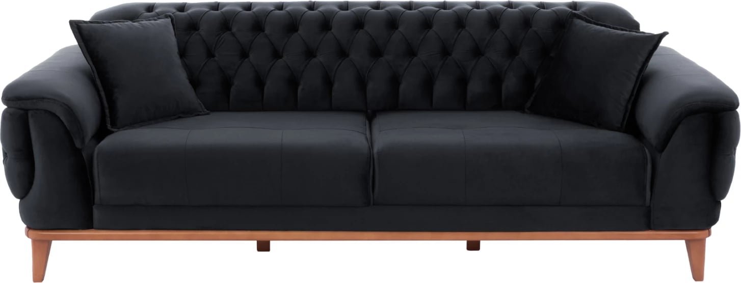 Divan 3-vendësh që bëhet shtrat, kadife e zezë, FH3249.01, 240x95x80