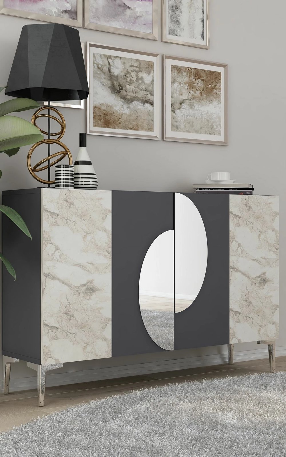 Konsol Skye Decor, Afra KM120, antracit, argjend