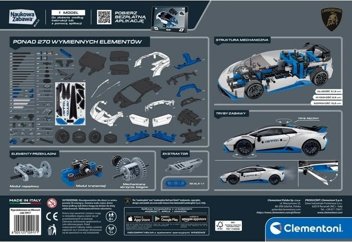 Set ndërtimi Clementoni Mechanics Laboratory Lamborghini Huracan STO, për fëmijë 8+