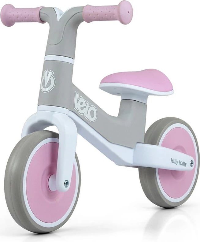 Bicikletë pa pedale për fëmijë, Milly Mally Velo, rrota 7 inch, kornizë plastike e lehtë, ngjyrë rozë