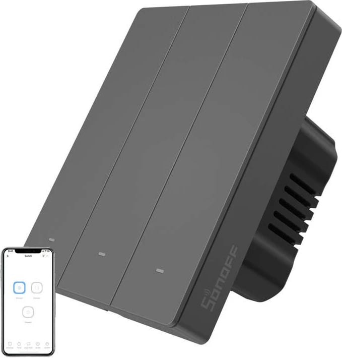 Kasë inteligjente Sonoff M5-3C-80, 3 kanale, WiFi, grafit
