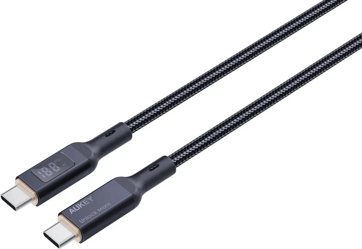 Kabllo USB-C në USB-C AUKEY CB-MCC102, 1.8m, LED, 100W PD, E zezë
