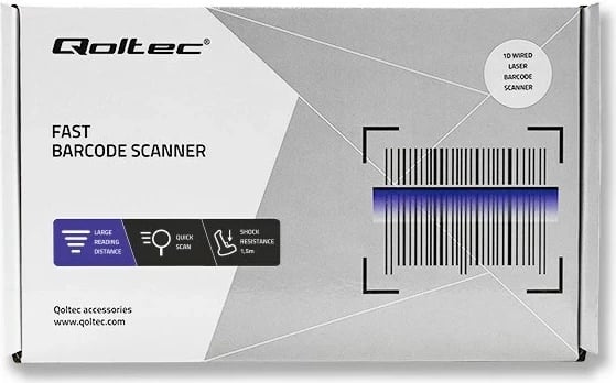 Skaner lazer Qoltec 50876, 1D, USB, Zi