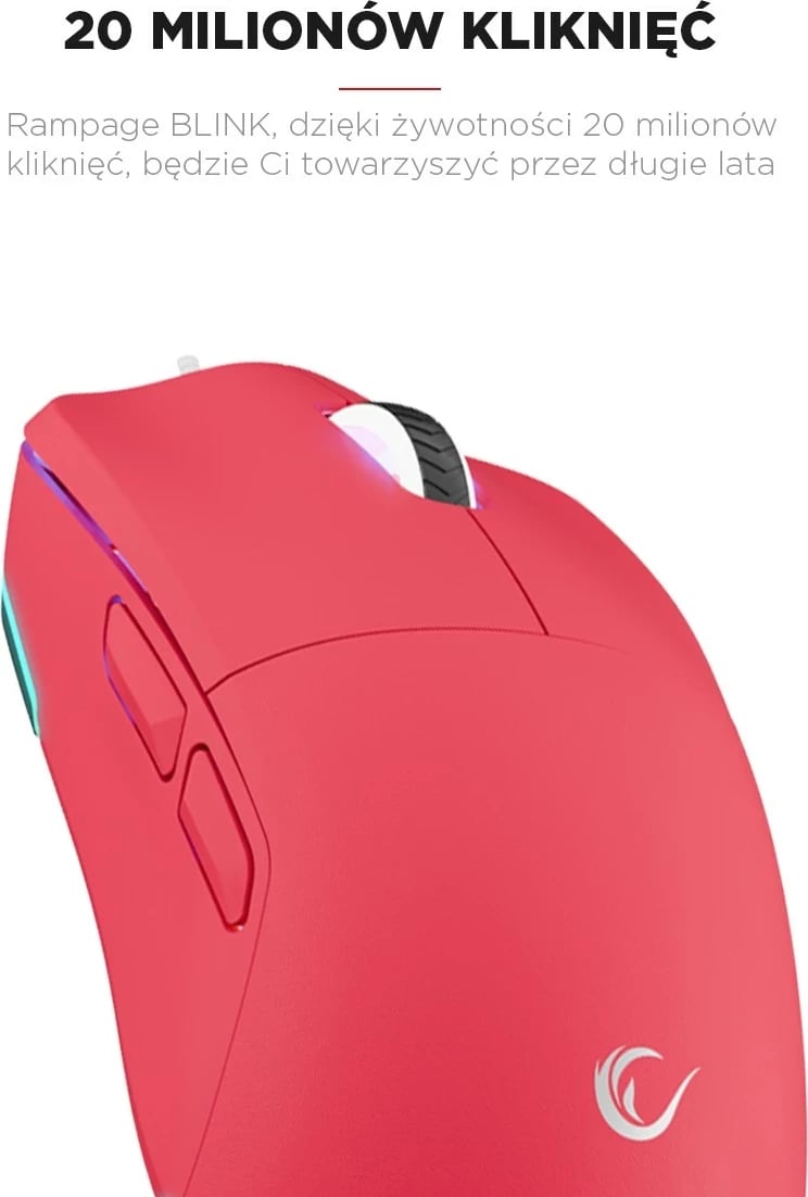 Maus gaming Rampage BLINK, USB, 12800 DPI, RGB, sensor optik, rozë