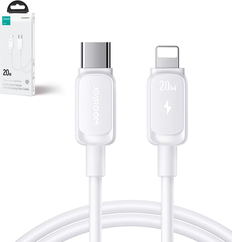 Kabllo Joyroom Multi-Color Series A14, USB-C në Lightning, 1.2m, 20W, Bardhë