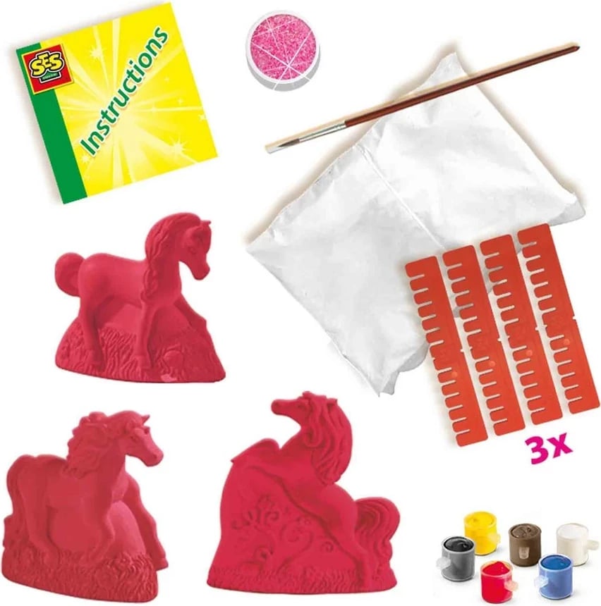 Set kreativ SES Creative për derdhje dhe ngjyrosje, 3 kuaj, shumëngjyrësh