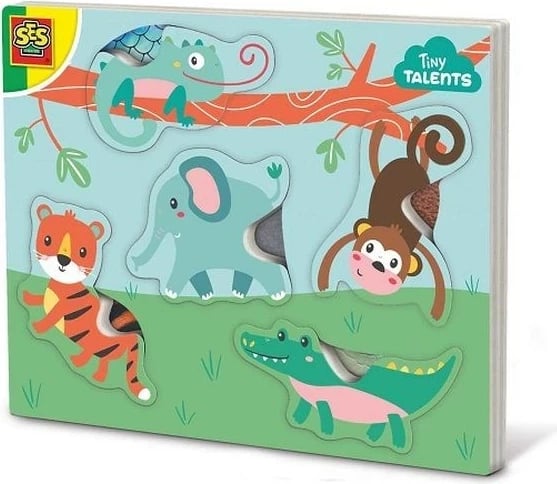 Puzzle edukativ për fëmijë Ses Tiny Talents, 5 pjesë, me kafshë, multikolor